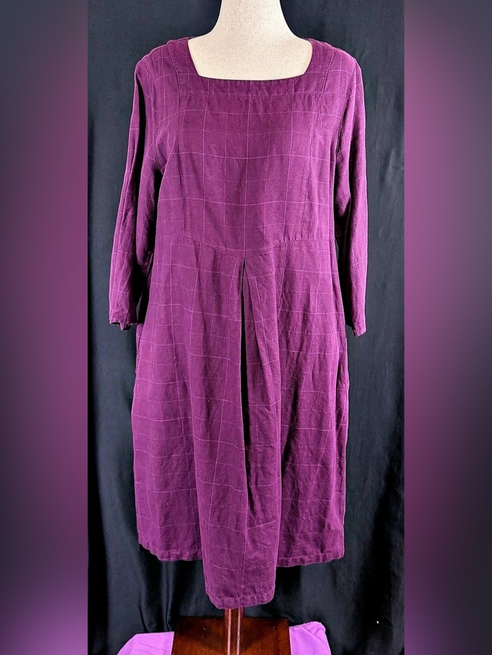 Gudrun Sjöden Dress windowpane check Linen Org Cotton Blend Midi Large bohemian